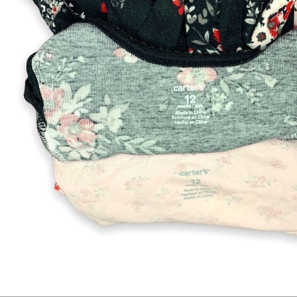 Carters 12 M Girls' Black & Pink Floral 2-Piece Long Sleeve Onesie Set Snap-Up - Picture 4 of 5